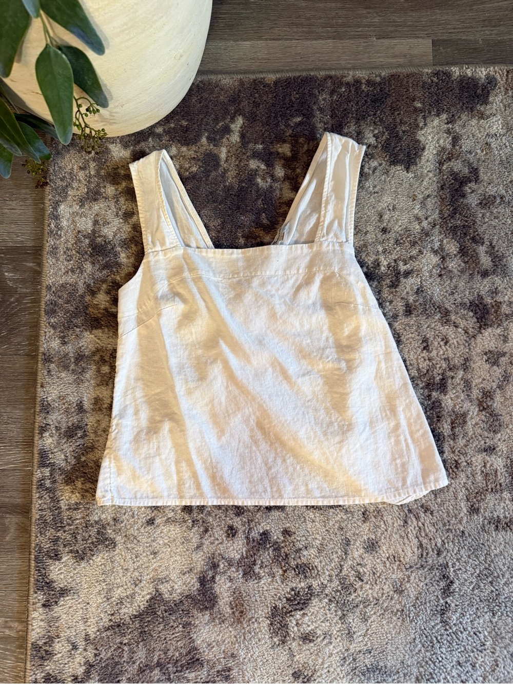 Madewell Cream Square Neck Linen-Blend Tank